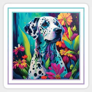 Derpy Dalmatian Dog Floral Vibrant Tropical Digital Oil Painting Pet Portrait Sticker